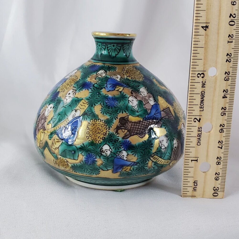 Antique Japanese Kutani Ware Aoki Mokumei Flower Porcelain Vase 4" Tall Gilt - Picture 3 of 14